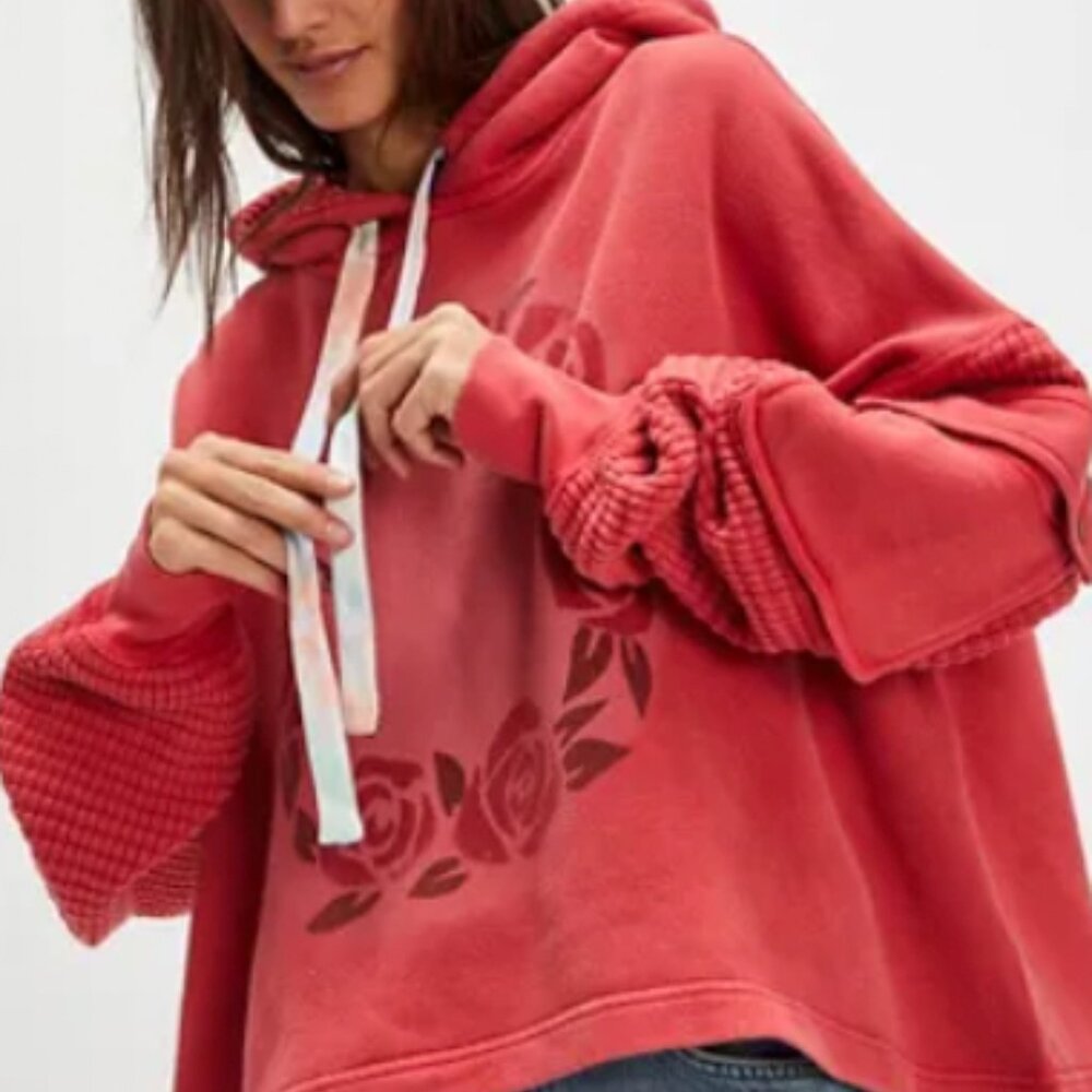 Free People Coral Oversized Embroidered Friendship Sweatshirt - Size - Small